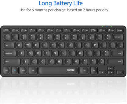 Arteck 2.4G Wireless Keyboard Ultra Slim and Compact Wireless Keyboard with Media Hotkeys for Computer/Desktop/PC/Laptop/Surface/Smart TV and Windows 10/8/ 7 Built-in Rechargeable Battery