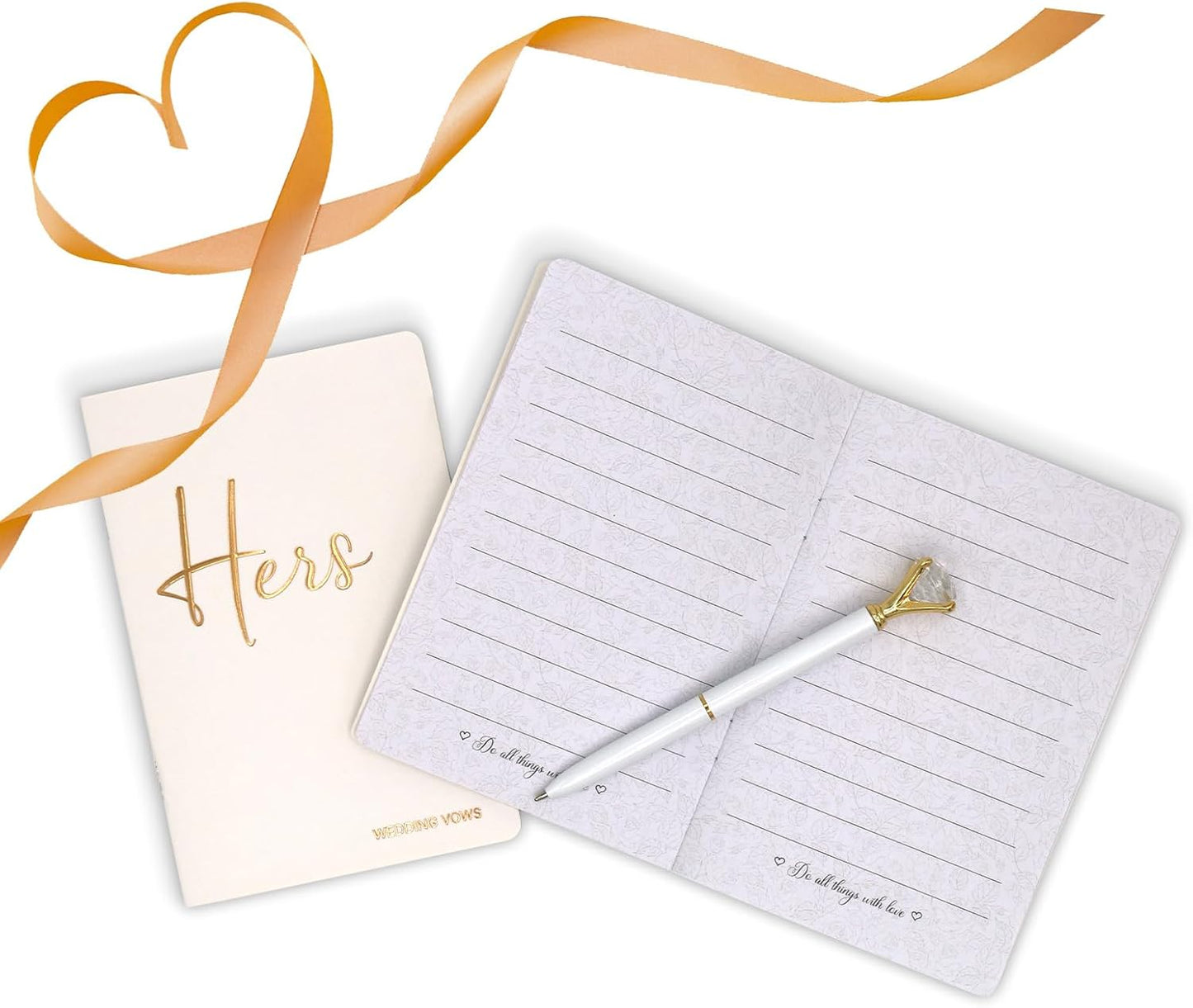 Vekola Vow Books for Wedding His and Hers Elegant Gold Foil Set of 2 Wedding Notebook with 28 Pages (Navy Blue+White)