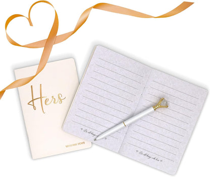 Vekola Vow Books for Wedding His and Hers Elegant Gold Foil Set of 2 Wedding Notebook with 28 Pages (Navy Blue+White)