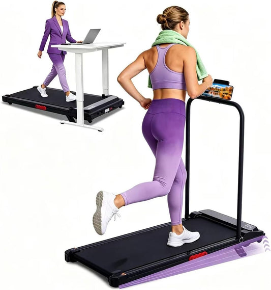 Compact Small Walking Pad Treadmill with Incline, 3.0HP Portable Walking Treadmill with Handle Bar, 0.6-7.6 MPH Mini Treadmills for Home Small, Electric Treadmills for Exercising