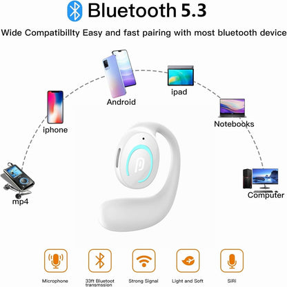 Sunffice Open Ear Bluetooth 5.3 Earpiece,Single-Ear Headset Hands-Free Earphones with Earhook,Noise-Cancellation Stereo Sound Sports Earbud for Office Driving Calling Compatible Android/iPhone(Black)