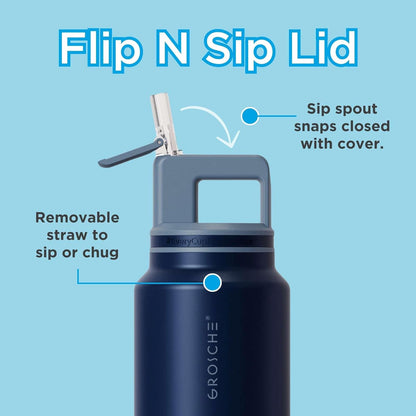 GROSCHE Alpine Flip 'N Sip 16oz Insulated Water Bottle - Stainless Steel, Leakproof Flask with Straw - Perfect for Gym, Travel, Sports & Outdoor Use, Canadian Brand! - 16 fl. oz, Scuba Blue
