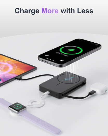 Magnetic Power Bank, 10,000mAh Wireless Portable Charger for Mag-Safe 15W Fast Charging, Battery Pack with USB-C Cable 20W in/Out for iPhone Air/17/16/15/14/13/12/Plus/Pro/Pro Max, AirPods & More