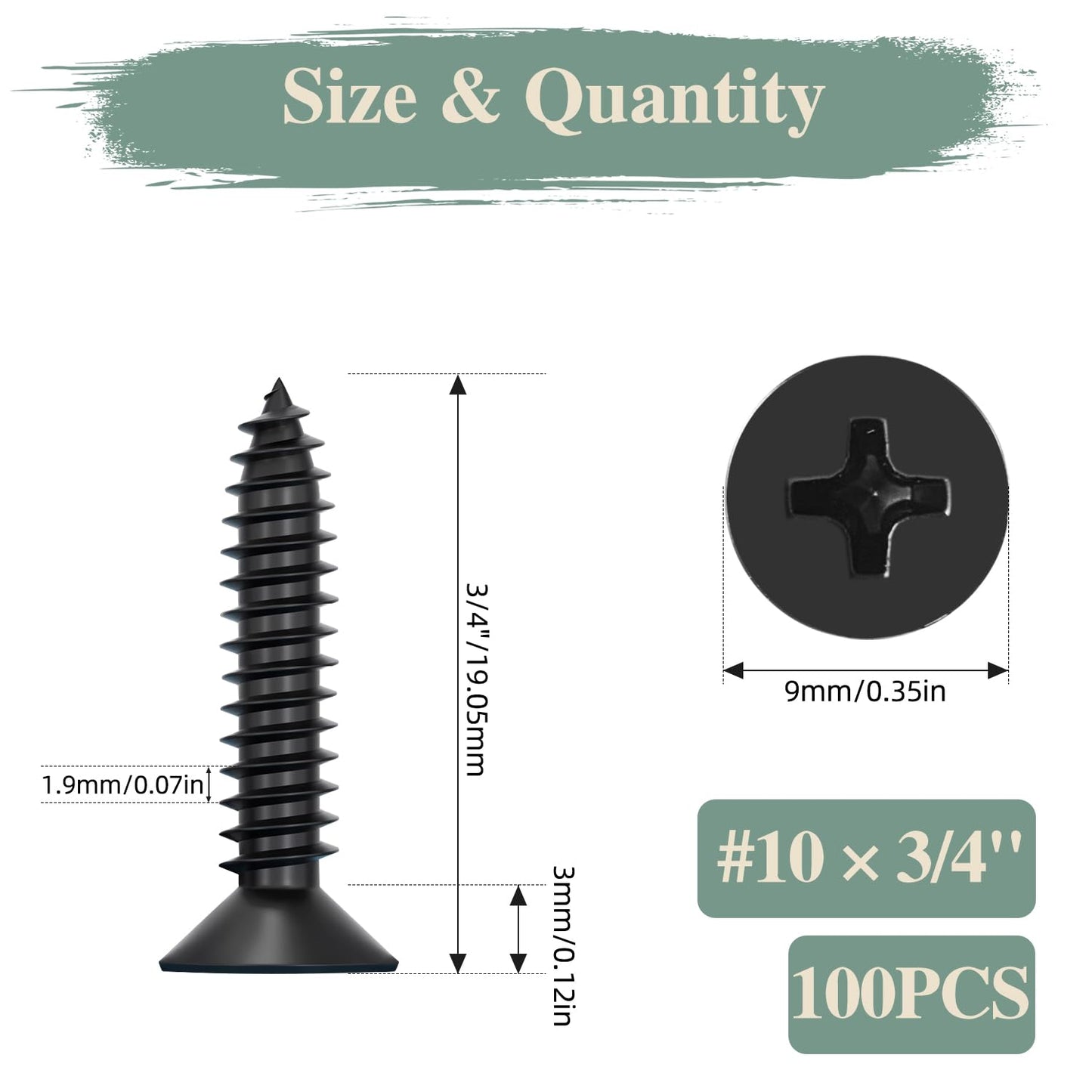 GOHODOMINO #4 x 1/2" Wood Screw 100Pcs, Stainless Steel 304 (18-8) Screws Flat Head Phillips Fast Self Tapping Drywall Screws Black Oxide