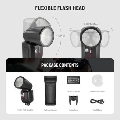 NEEWER Z2-N 2.4G TTL Round Head Flash Speedlite Compatible with Nikon Cameras, 76Ws 1/8000s HSS with Diffuser, 2 Modeling Lamps, Upgraded UI, TTL/M Toggle Key, 3000mAh Battery, 600 Full Power Flash