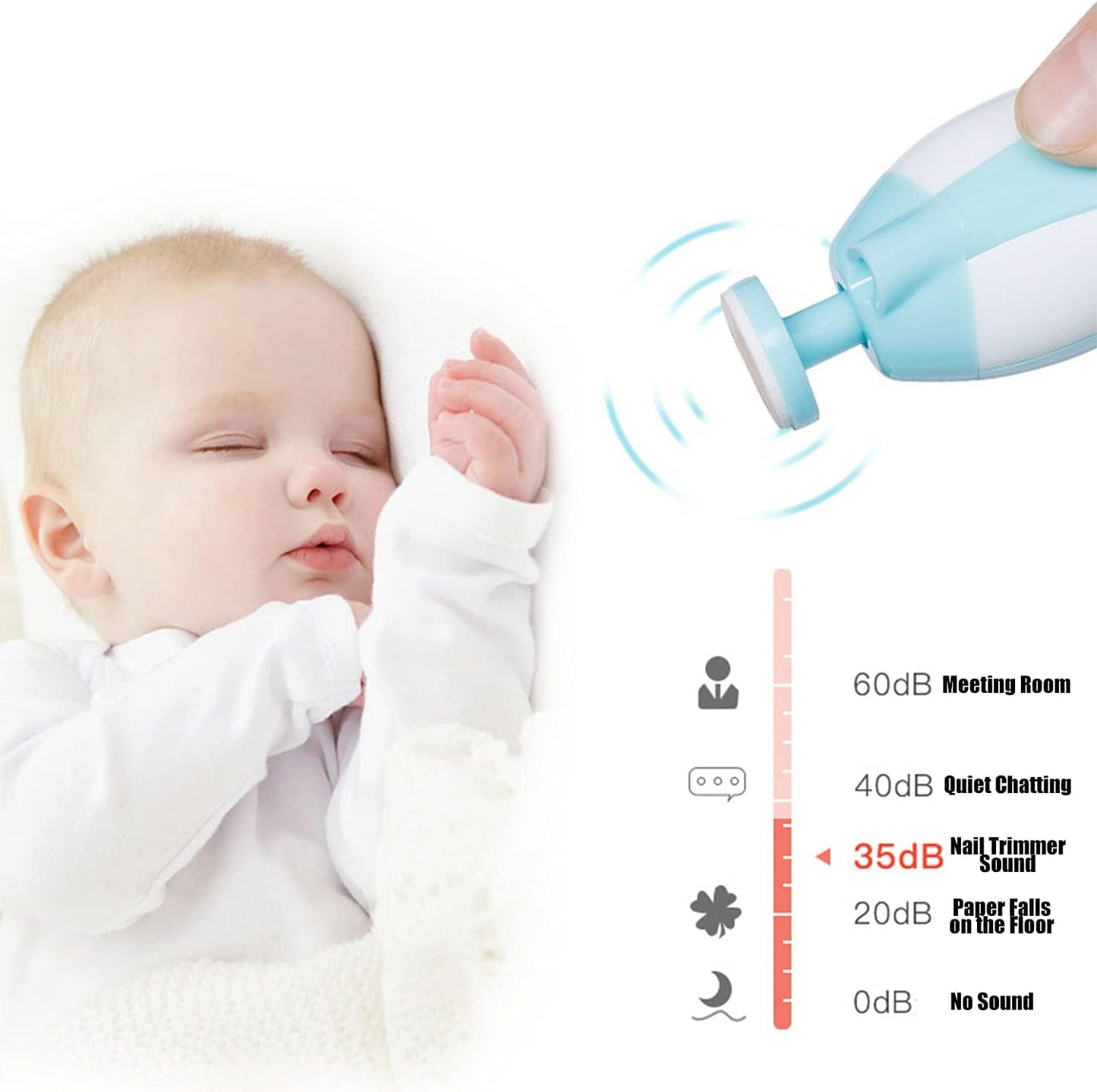 Baby Nail Trimmer - Electric Safe Baby Nail File, Trim Polish Grooming kit, Safe for Infant Newborn Toddler Girls Boys Adults, with LED Light, 6 Grinding Heads, Blue