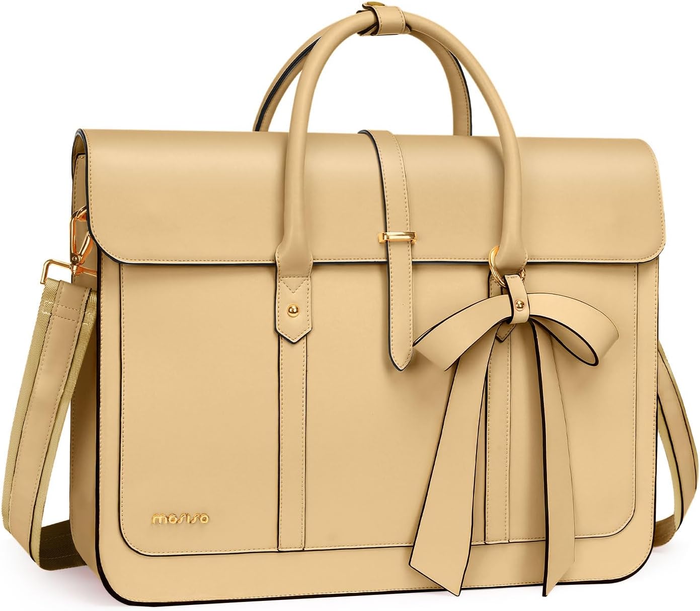 MOSISO Laptop Bag for Women, PU Leather Laptop Shoulder Bag Convertible Backpack, Work Travel Computer Bag with Bowknot - PuriLite