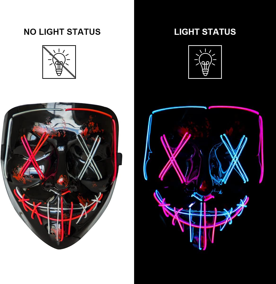 Poptrend Halloween Mask LED Light up Mask Scary mask for Festival Cosplay Halloween Costume Masquerade Parties,Carnival,Gift…