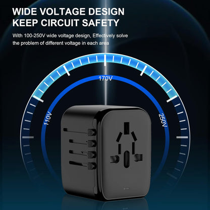 VYLEE Universal Travel Adapter, 65W Fast GaN International Power Adapter, 3PD USB-C+1QC USB-A European Travel Plug Adapter, US, UK, EU, AU Worldwide Travel Charger for Laptops, Tablets, Phones