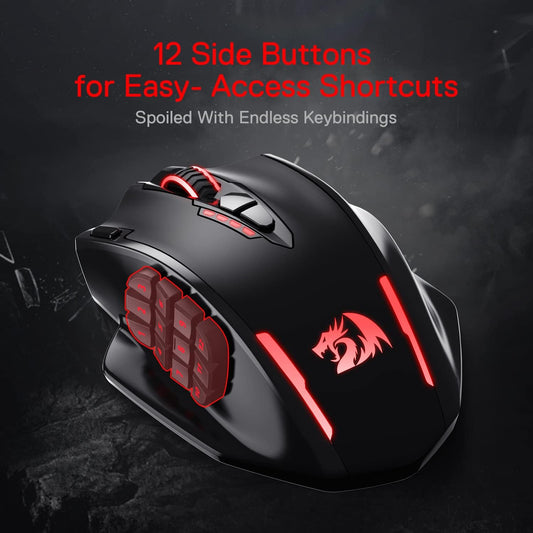 Redragon M913 Impact Elite Wireless Gaming Mouse, 16,000 DPI Wired/Wireless RGB Mouse with 16 Programmable Buttons, 45 Hr Battery and Pro Optical Sensor, 12 Side Buttons MMO Mouse