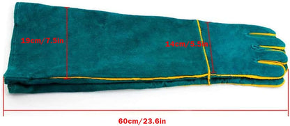 Animal Handling Gloves Bite Proof, 60cm/ 23.6In Scratch Resistant Leather Gloves for Grabbing/Grooming/Handling Dog Cat Bird Snake Parrot Lizard Reptile - Protection Pet Gloves