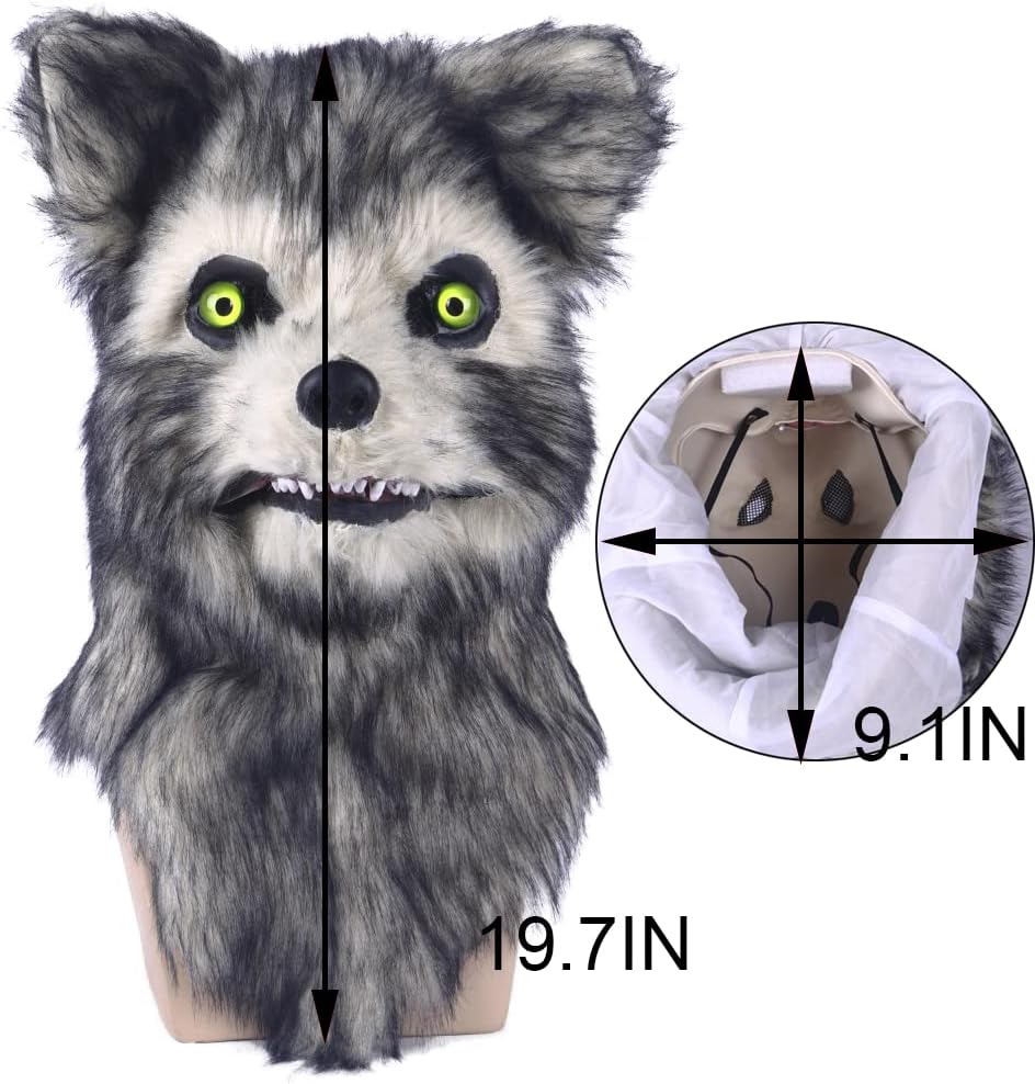 Cosermart Wolf Mask Moving Jaw Realistic Furry Fox Funny Dog Masks Scary Animal Head Mask for Costume Party