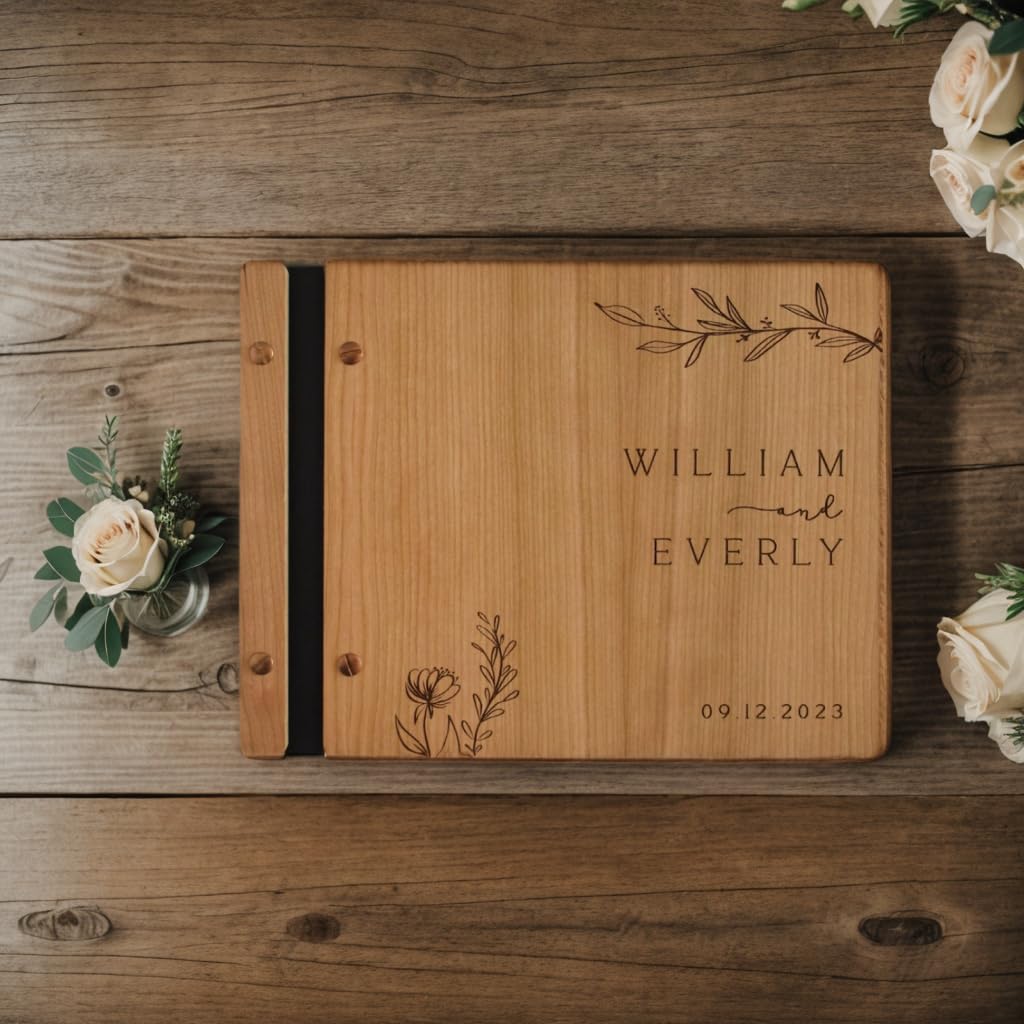 TOPWOOZU Personalized Wedding Guestbook, Custom Wooden Guest Book Sign Books for Wedding Reception