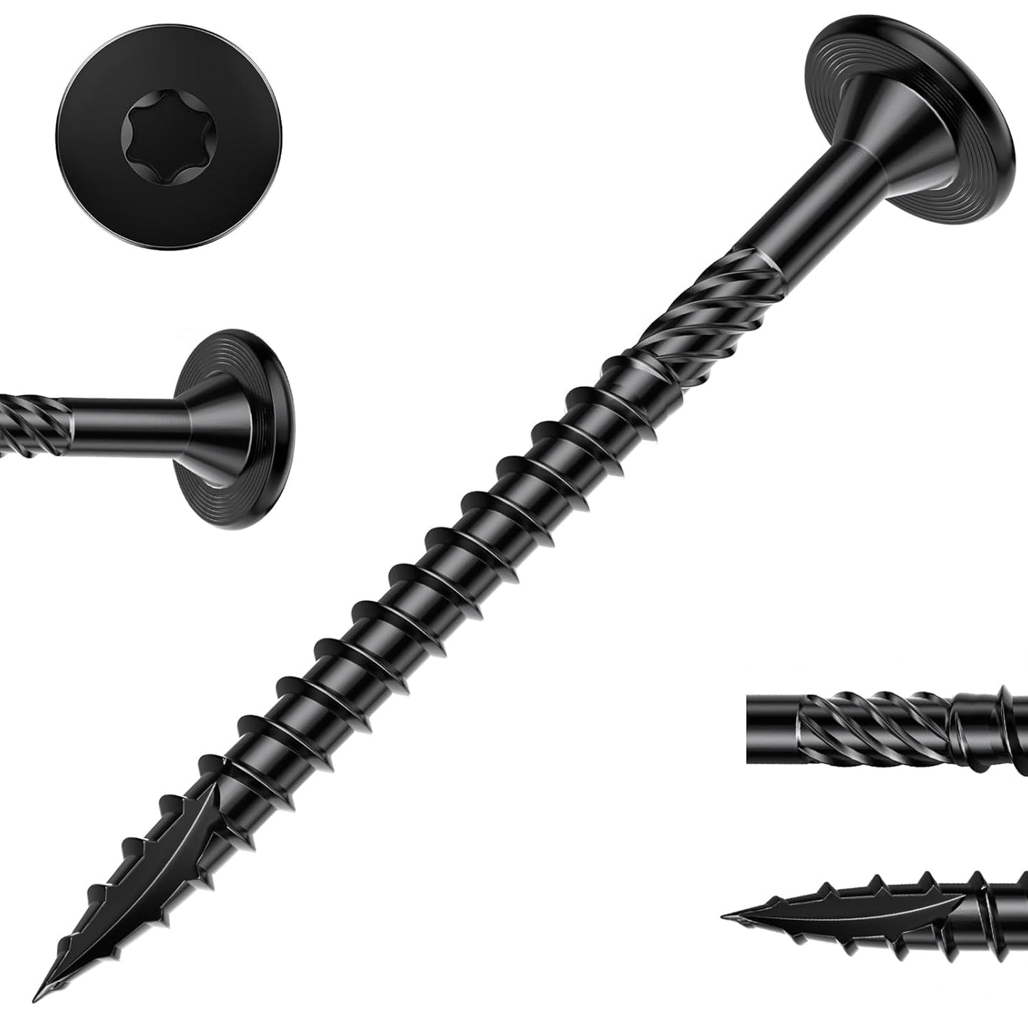 FMhotu 6 Inch Heavy-Duty Outdoor Deck Screws, 50Pcs Star Drive Decking Wood Screws, Rust Resistant Timber Screws for Timber/Log/Landscaping Wood (#14 x 6 Black