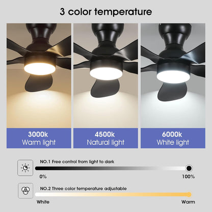 Modern Ceiling Fans with Lights Remote/APP Control, 29" Flush Mount Ceiling Fans with 3 CCT Dimmable Lights, Low Profile Ceiling Fans with 5 Propeller Blades LED Lights for Kids Room Bedroom, Brown - PuriLite