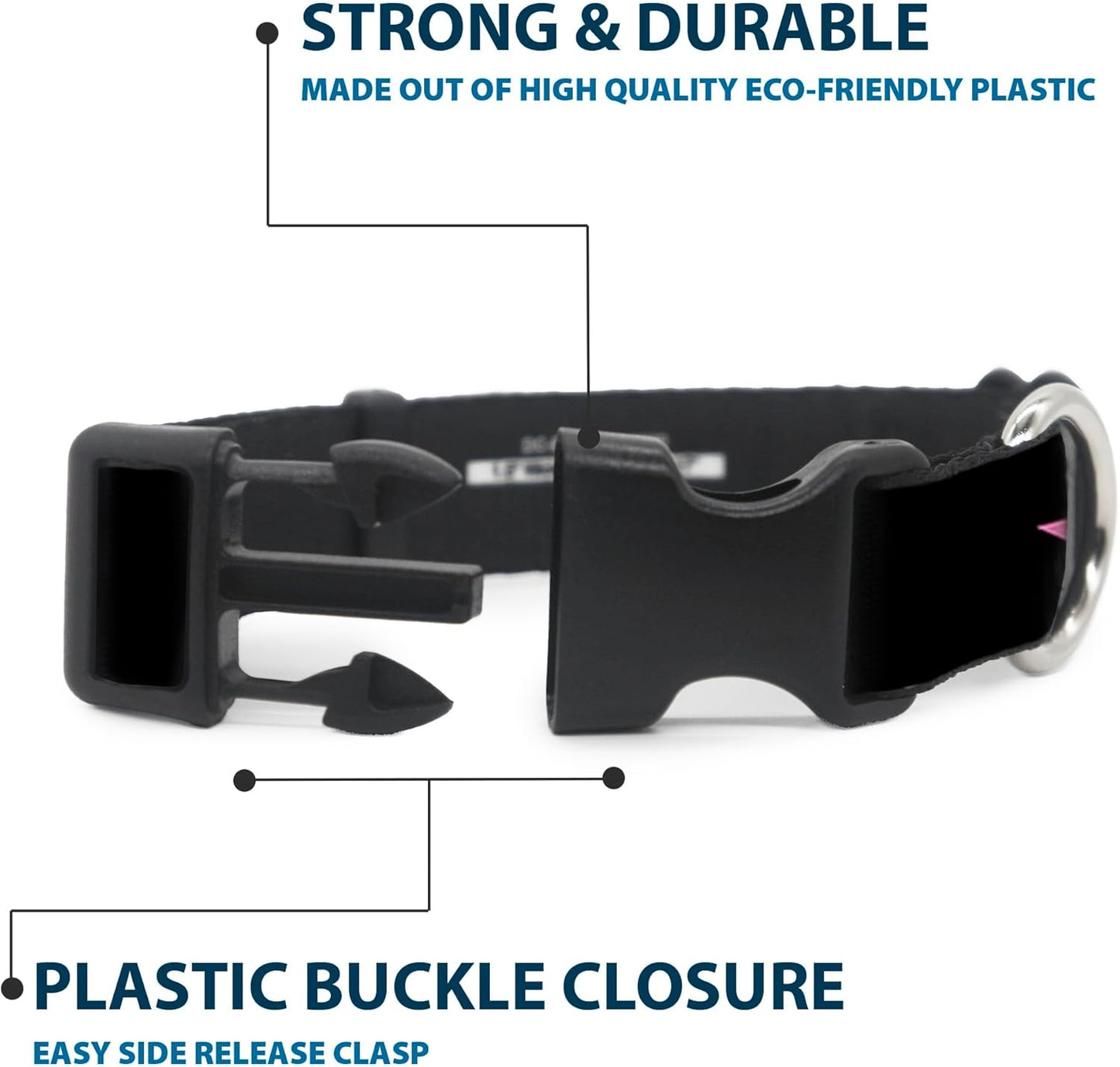 Buckle-Down PC-W21909-M Dog Collar Plastic Clip Buckle, 1"x11"-17", Star Black/White