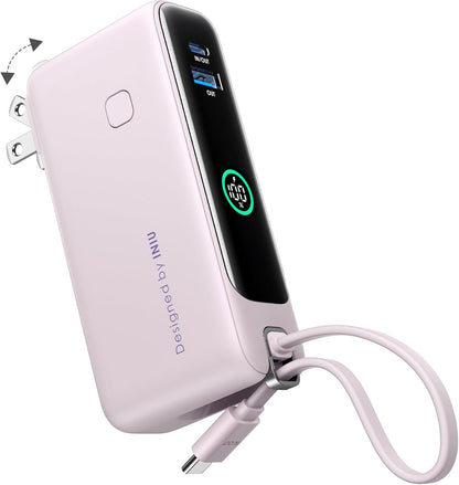 INIU 3-in-1 Power Bank, 30W 10000mAh Fast Charging Portable Charger, Built-in USB C Cable and Foldable AC Plug, Travel Outdoor Essentials Powerbank, Battery Pack for iPhone 16 15 Samsung S25 S24 etc