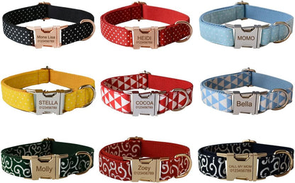 Custom Dog Collar with Metal Buckle - Pet Collars Personalized with Name and Phone Number (Plaid)