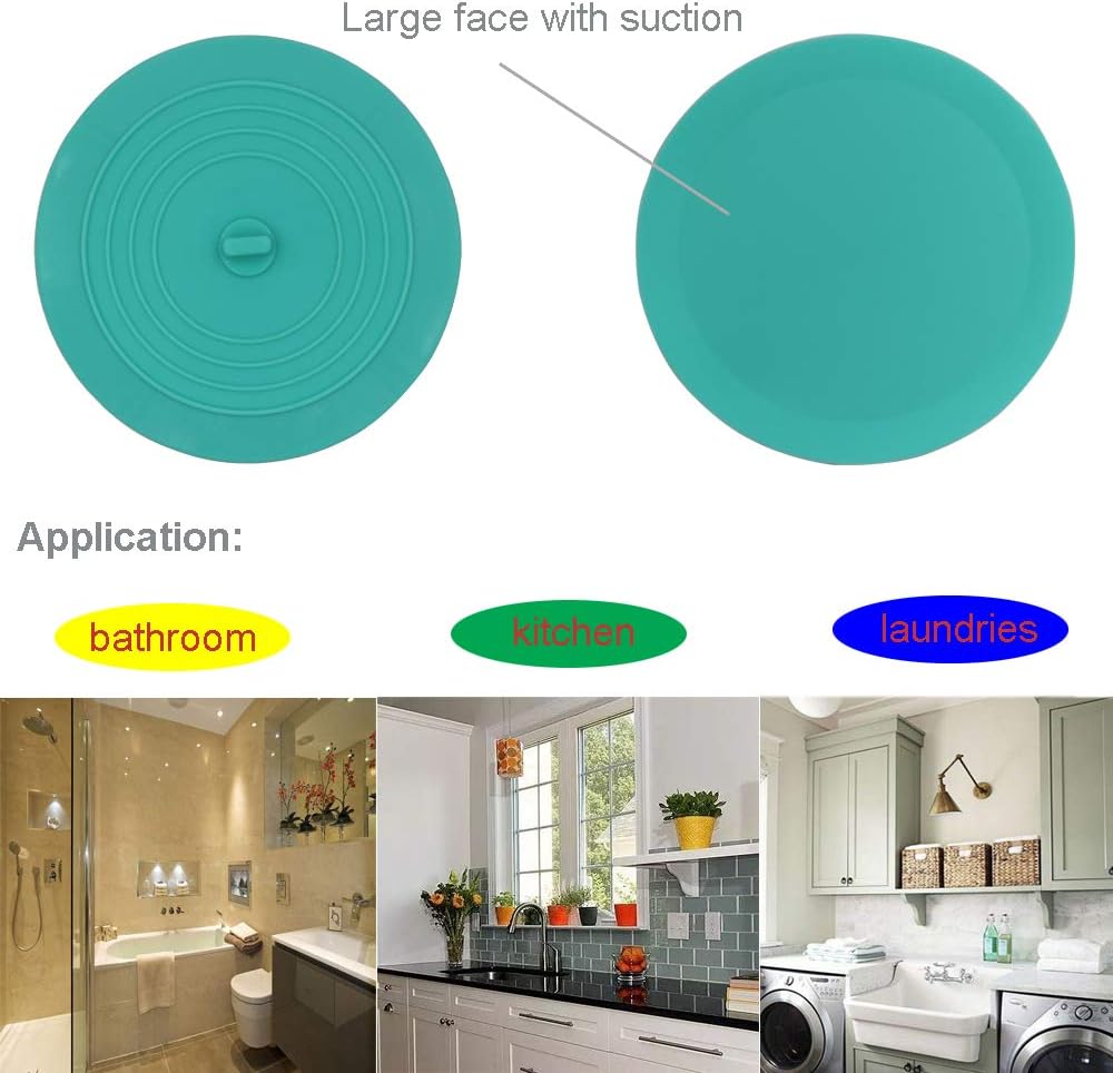V-TOP Tub Stopper 2 Pack, 6 inches Large Silicone Drain Plug Hair Stopper Flat Suction Cover for Kitchen Bathroom Accessories and Laundry