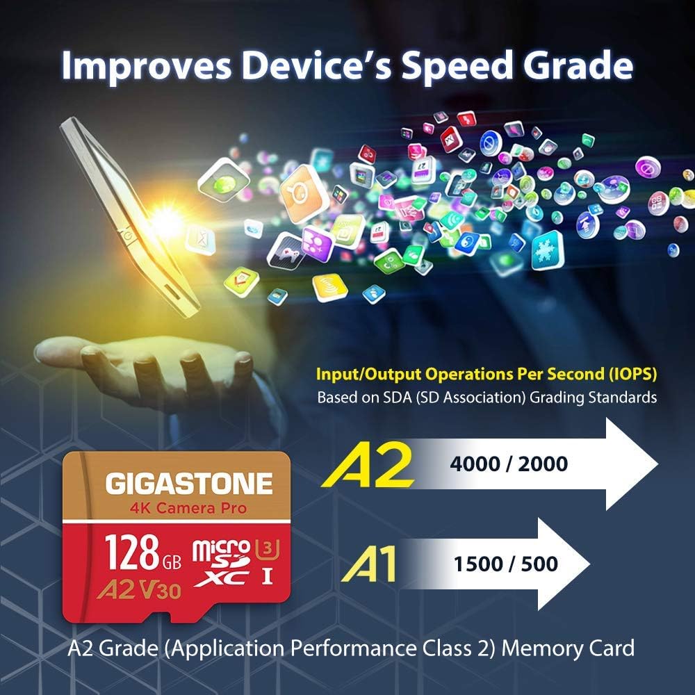[5-Yrs Free Data Recovery] GIGASTONE 512GB Micro SD Card, 4K Camera Pro, A2 V30 for Smartphone, Gopro, Action Cams, 4K UHD Video Recording, R/W up to 150/120 MB/s, UHS-I U3 C10 Class 10 with Adapter