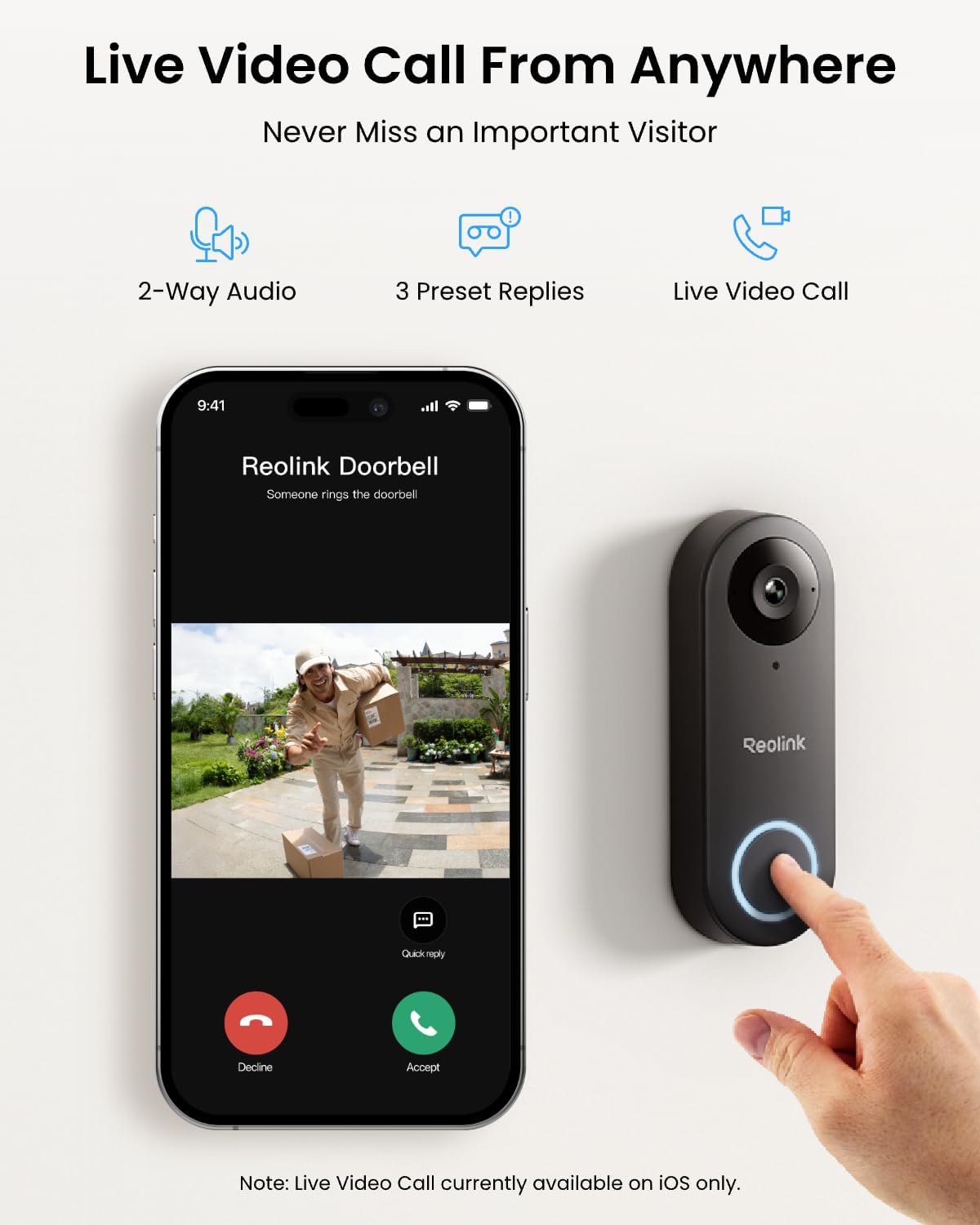 REOLINK Video Doorbell WiFi 2K Wired Doorbell Camera No Subscription