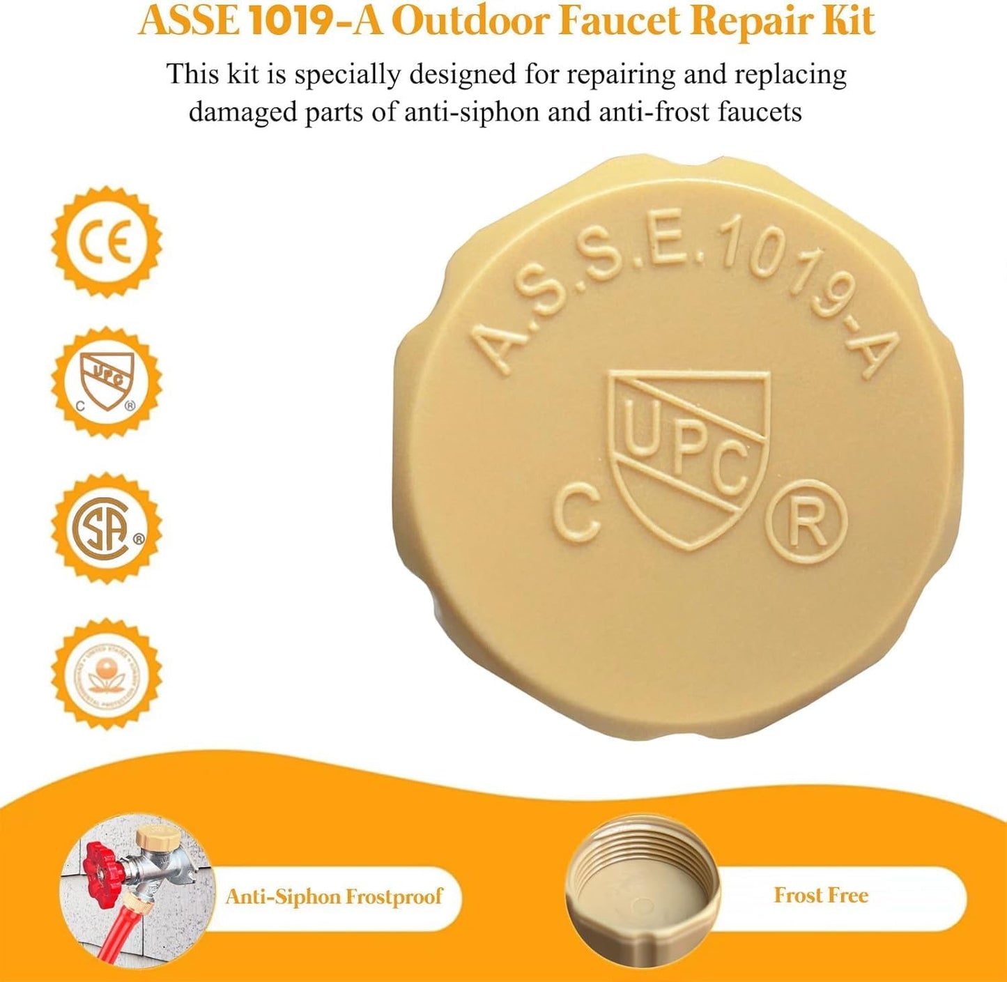 Outdoor ASSE 1019-A Vacuum Breaker Replacement Kit, Outside Faucet Repair Kit, Anti-Siphon Frost-Free Hose Bib Sillcock Valve Faucet Fitting Repair Kit for VACVBKX1B (1 Pack Vacuum Breaker Repair Kit)