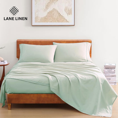 Lane Linen 100% Organic Cotton Queen Sheet Set, 4-Piece Percale Bed Sheets for Queen Bed - Soft, Breathable, Hypoallergenic, Deep Pocket Fits Mattress Up to 15" Deep, Hotel Quality Sheets - White