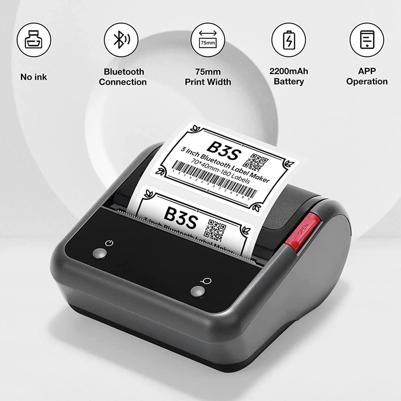 Bluetooth Thermal Label Maker Printer with 3 Inch Print Width, Portable Inkless Sticker and Barcode Printer for Home, Office and Small Business - PuriLite