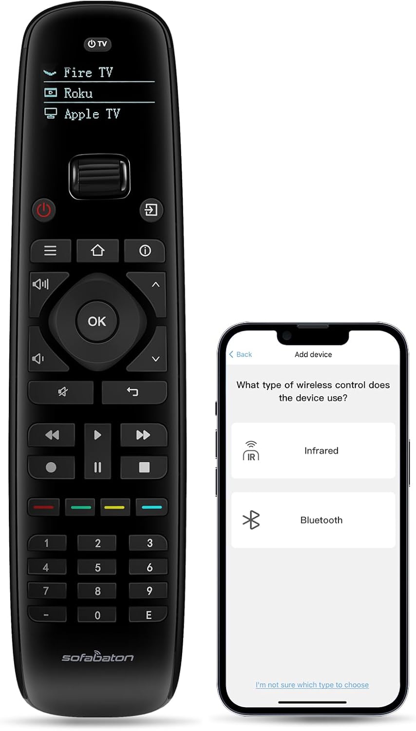 SofaBaton U2 Universal Remote Compatible with TV/DVD/STB/Projector/Blu-ray/Streaming Players, Longer Infrared Signal & Raise to Wake, All-in-One Remote Control with Customizable APP (No Backlit)