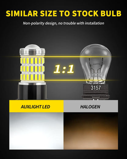 AUXLIGHT 3157 3156 4157 3057 3357 LED Bulbs, Ultra Bright 60-SMD LED Replacement for Turn Signal Blinker Lights, Brake/Tail Lights, Parking/Running Lights, Amber Yellow (Pack of 2)