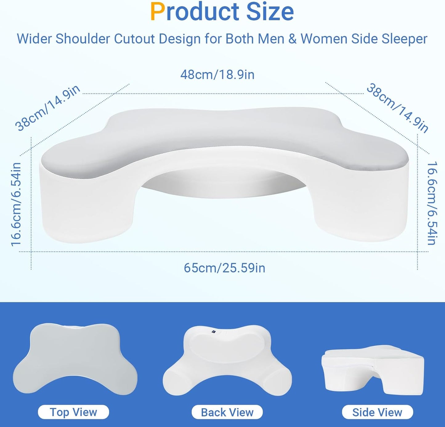 Side Sleeper Pillows with Arm Holes- Memory Foam Shoulder Pillow for Side Sleepers Neck Support & Rotator Cuff Pain Relief, 2PCS Pillowcase, Ergonomic Knee, Leg, Arm Pillow for Adults (Grey)