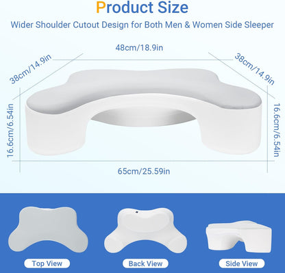 Side Sleeper Pillows with Arm Holes- Memory Foam Shoulder Pillow for Side Sleepers Neck Support & Rotator Cuff Pain Relief, 2PCS Pillowcase, Ergonomic Knee, Leg, Arm Pillow for Adults (Grey)