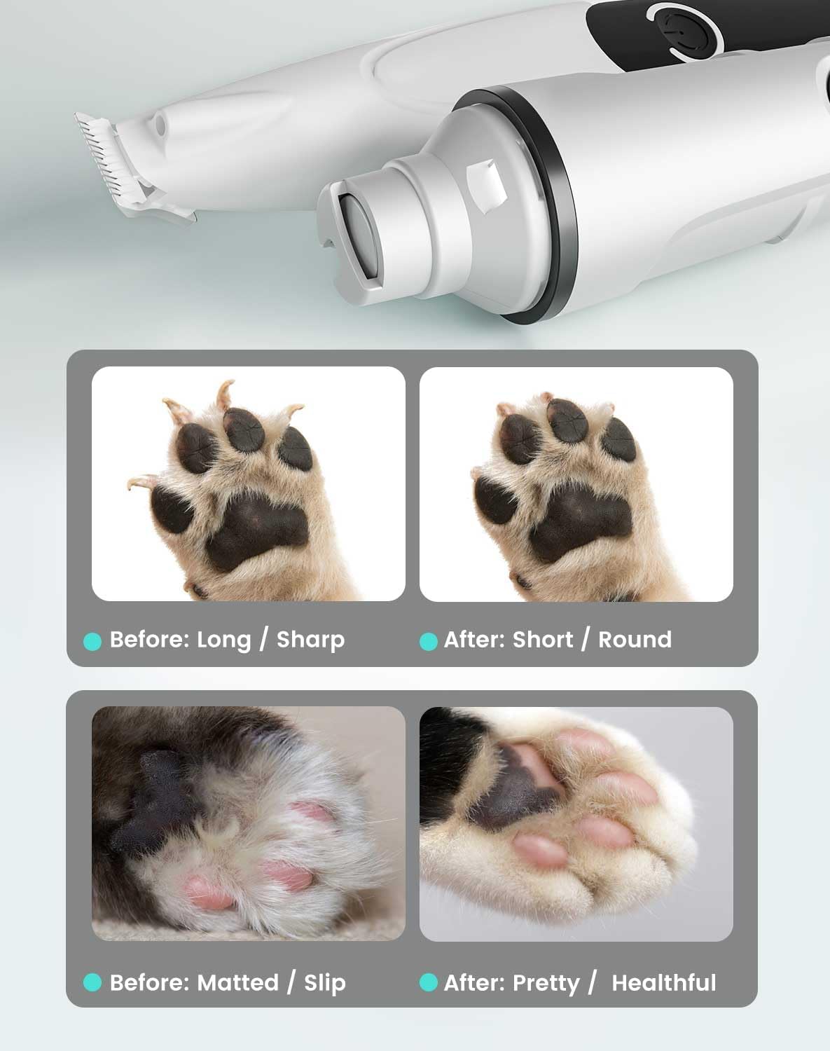 PAPMINI 2 in 1 Dog Nail Grinder Quiet and Dog Paw Trimmer, Rechargeable Electric Dog Nail Trimmer for Large Medium Small Dogs, Cordless Dog Hair Clippers for Paws, Ears, Eyes, Rump (White)