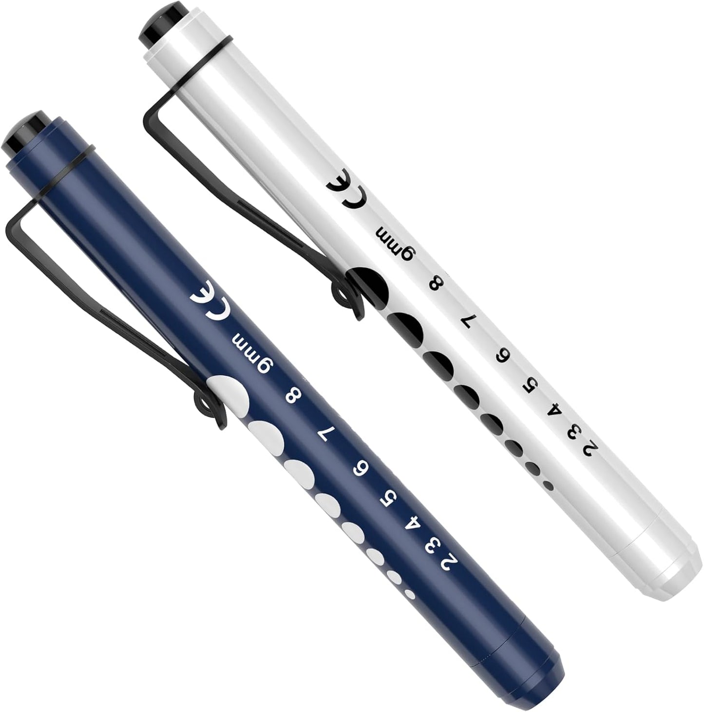 RISEMART Pen Lights for Nurses, 2 Pack Reusable Medical Light with Pupil Gauge and Ruler, White Light LED Penlight for Student Doctors EMT (Black/White)