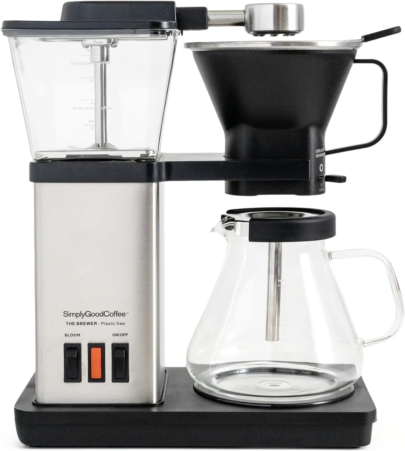 SimplyGoodCoffee THE BREWER - Plastic-Free. Coffee Maker/Coffee Machine. 8 Cup Automatic Drip Pour Over Coffee Brewer. Easy To Use, Gold Cup Standard. Black/Stainless Steel