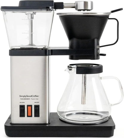 SimplyGoodCoffee THE BREWER - Plastic-Free. Coffee Maker/Coffee Machine. 8 Cup Automatic Drip Pour Over Coffee Brewer. Easy To Use, Gold Cup Standard. Black/Stainless Steel