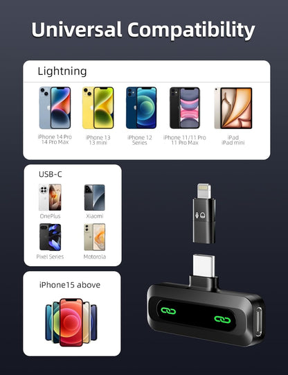 AXUAXU 2025 Upgraded Mini Wireless Lavalier Microphone with LED Display, USB-C Clip-on Mic for iPhone, iPad, Android, PC, Small Lapel Mic for Recording YouTube Video Podcast Vlog