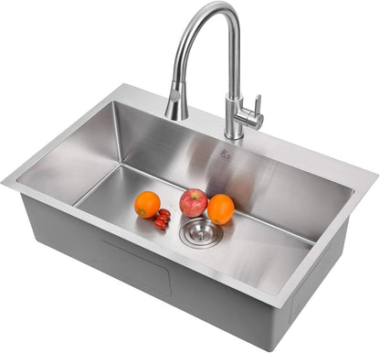 Yutong 16" x 20" Top-Mount/Drop in SS304 Stainless Steel Kitchen Black Sink Single Bowl Without Grid