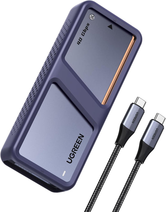 UGREEN 40Gbps M.2 NVMe SSD Enclosure with Fast Cooling Fan, NVMe Hard Drive Case Compatible with Thunderbolt 5 4 3, USB4 3.2 3.1 2.0, Support 8TB SSD 2280 B+M M-Key, 30cm USB C to C Cable Include