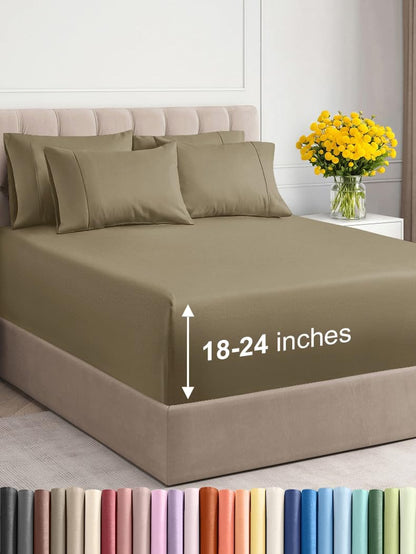 Extra Deep Queen Sheet Set - 6 Piece Breathable & Cooling Sheets - Hotel Luxury Bed Sheets Set - Easy & Secure Fit - Soft, Wrinkle Free & Comfy Sheets Set - White Sheet Set w/Extra Deep Pockets