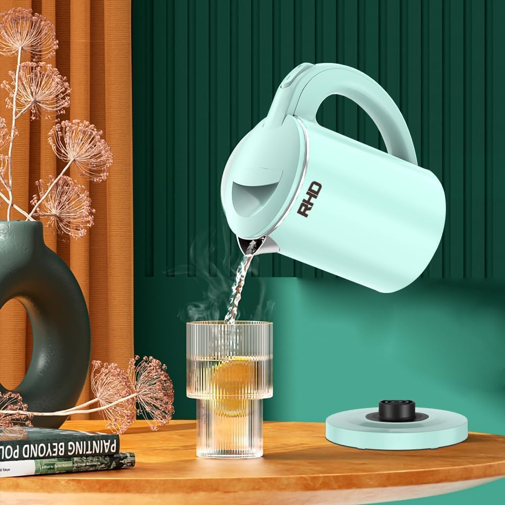 RHD 0.5L Small Portable Electric Kettles for Boiling Water, 304 Stainless Steel Hot Water Dispensers, Fast Boil Teapot, Auto Shut-Off, Perfect For Dorm RV Travel Coffee Tea, Green