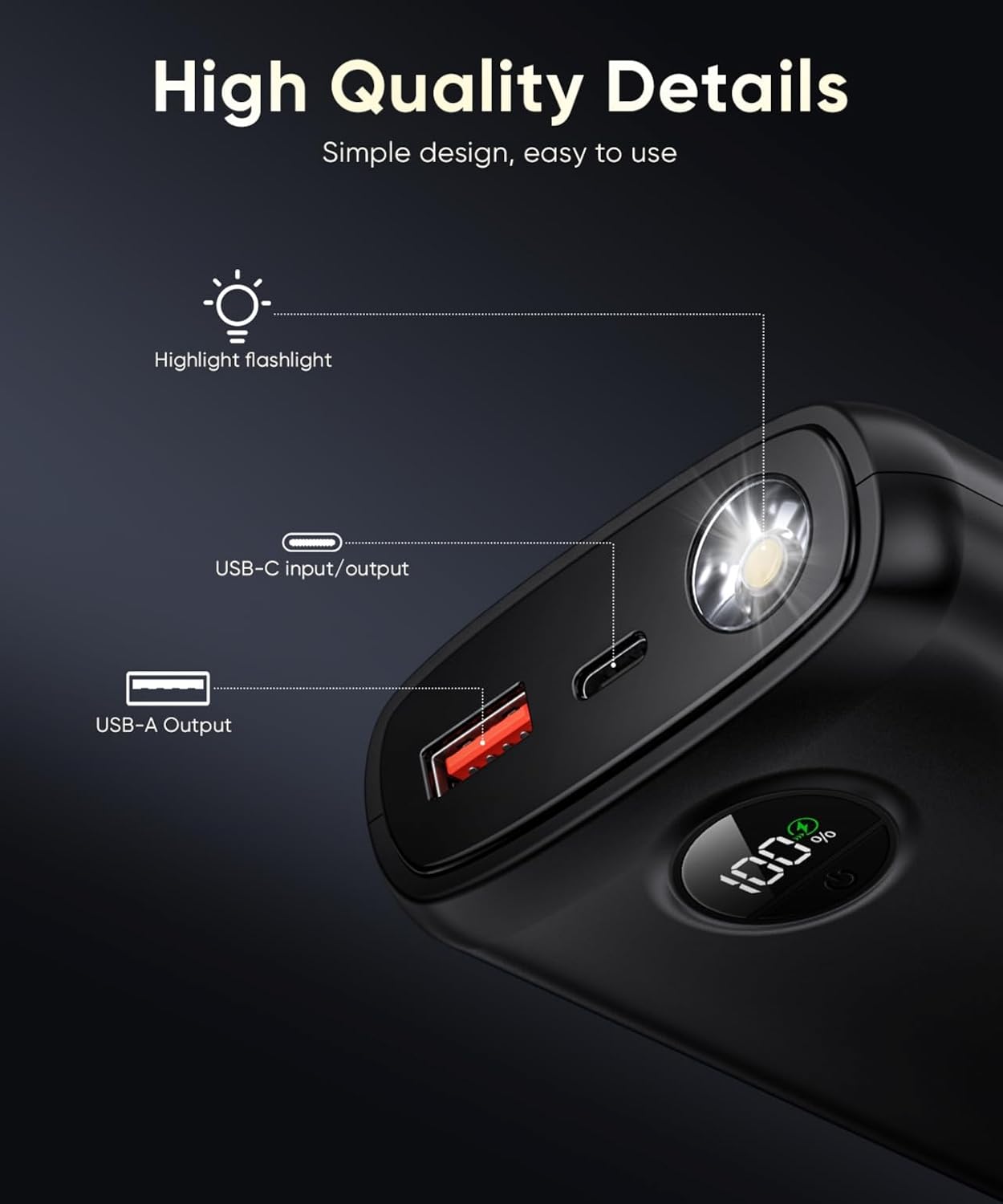Portable Charger with Built in Cable Power Bank 40000mAh PD 30W Fast Charger Battery Pack Built-in Type-C/iOS Cable and Flashlight Compatible with iPhone Samsung Google iPad etc