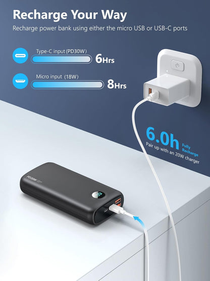 Portable Charger with Built in Cable Power Bank 40000mAh PD 30W Fast Charger Battery Pack Built-in Type-C/iOS Cable and Flashlight Compatible with iPhone Samsung Google iPad etc