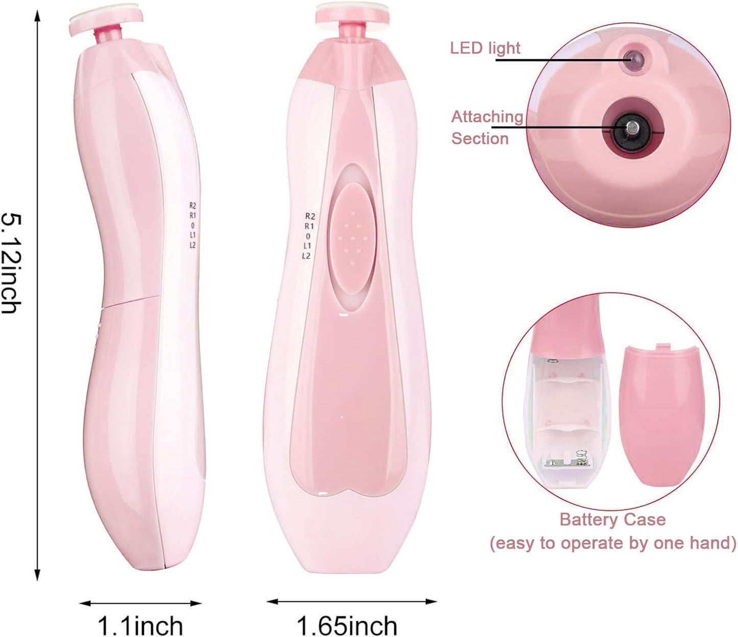 Baby Nail File Clippers Electric: Baby Nail Trimmer Electric Kit Fingernails Toes Care Manicure 6-in-1 Set with LED Light Safe for Newborn Kids and Adult Pink