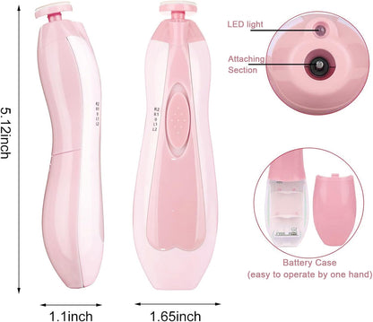 Baby Nail File Clippers Electric: Baby Nail Trimmer Electric Kit Fingernails Toes Care Manicure 6-in-1 Set with LED Light Safe for Newborn Kids and Adult Pink