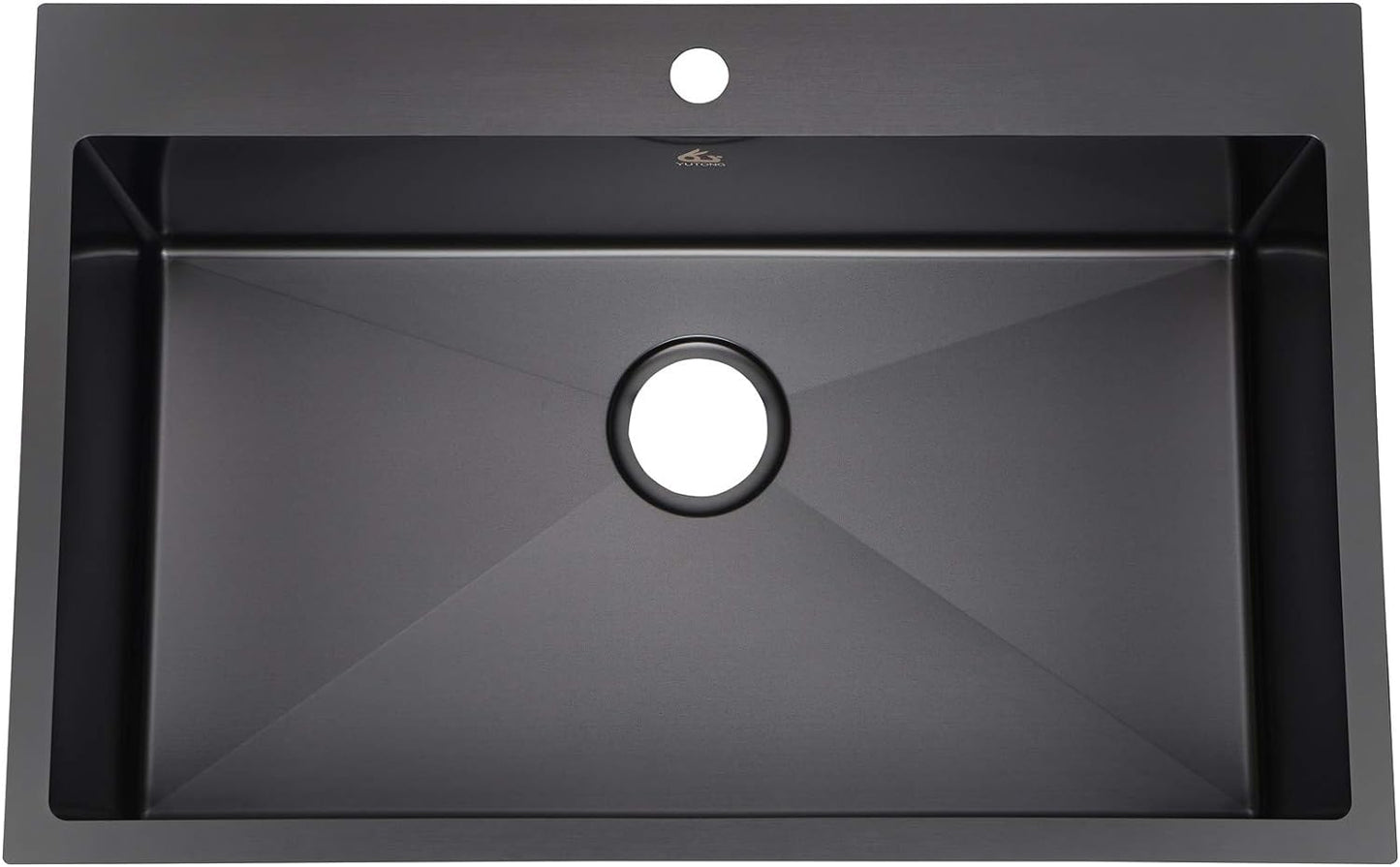 Yutong 16" x 20" Top-Mount/Drop in SS304 Stainless Steel Kitchen Black Sink Single Bowl Without Grid
