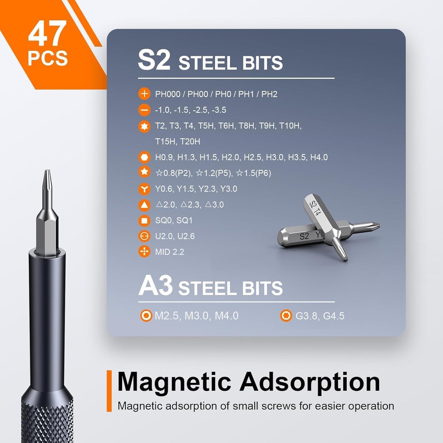 JOREST 50-in-1 Precision Screwdriver Set – Magnetic Repair Tool Kit with Security Torx, S2 Steel Bits, Aluminum Handle - PuriLite