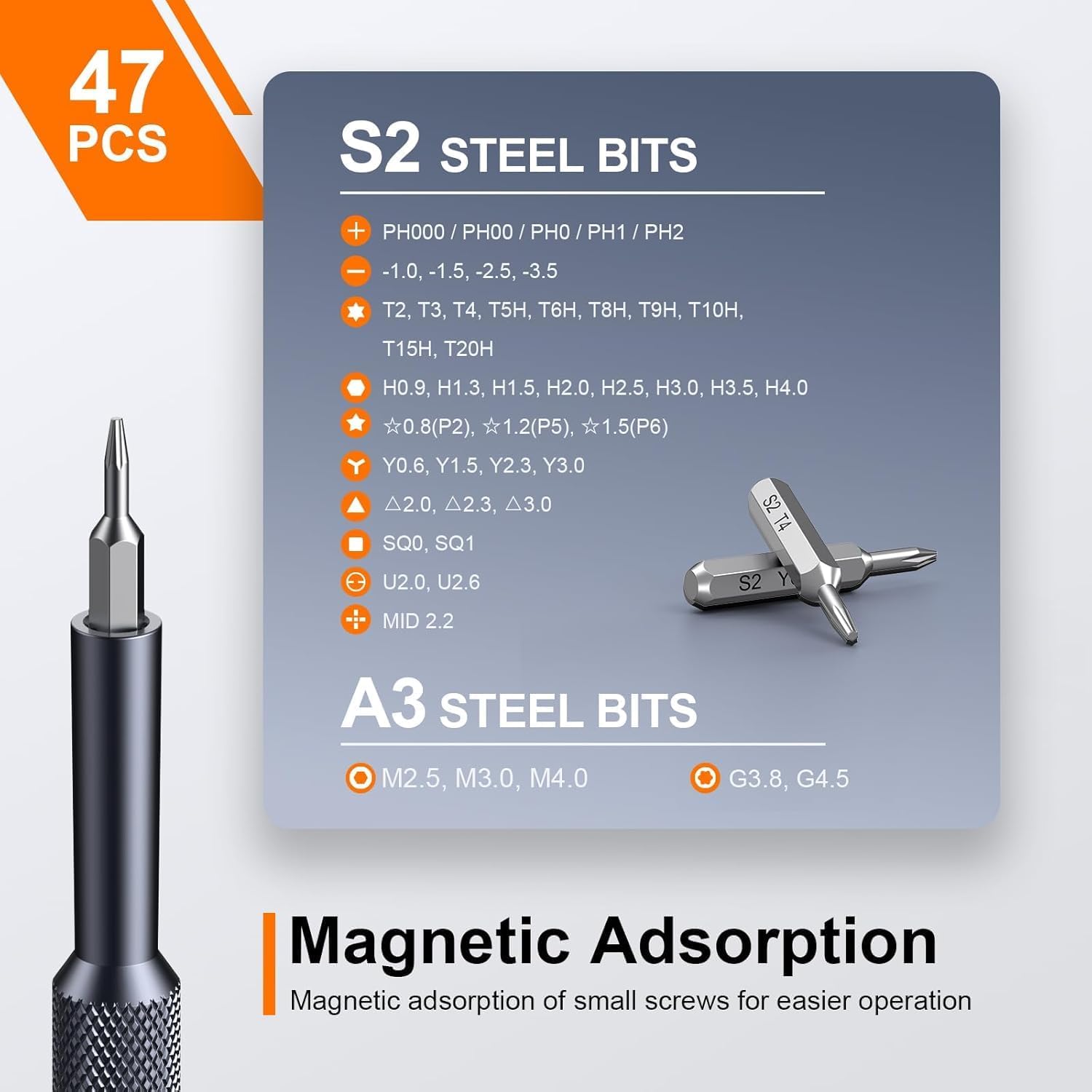 JOREST 50-in-1 Precision Screwdriver Set – Magnetic Repair Tool Kit with Security Torx, S2 Steel Bits, Aluminum Handle - PuriLite