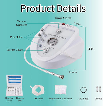 Diamond Microdermabrasion Machine, 65-68cmHg Suction Power Dermabrasion Machine for Home and Beauty Salon Use with 3 Kinds of Diamond Wand and 9 Different Professional Diamond Tips