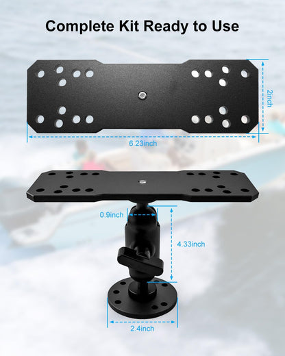 Aluminum Fish Finder Mount Compatible with Garmin Lowrance Humminbird, 5.9In Adjustable Medium Arm with 1.5In C Size Ball, Depth Finder Holder with Universal AMPS for Marine-Grade Boat Kayak